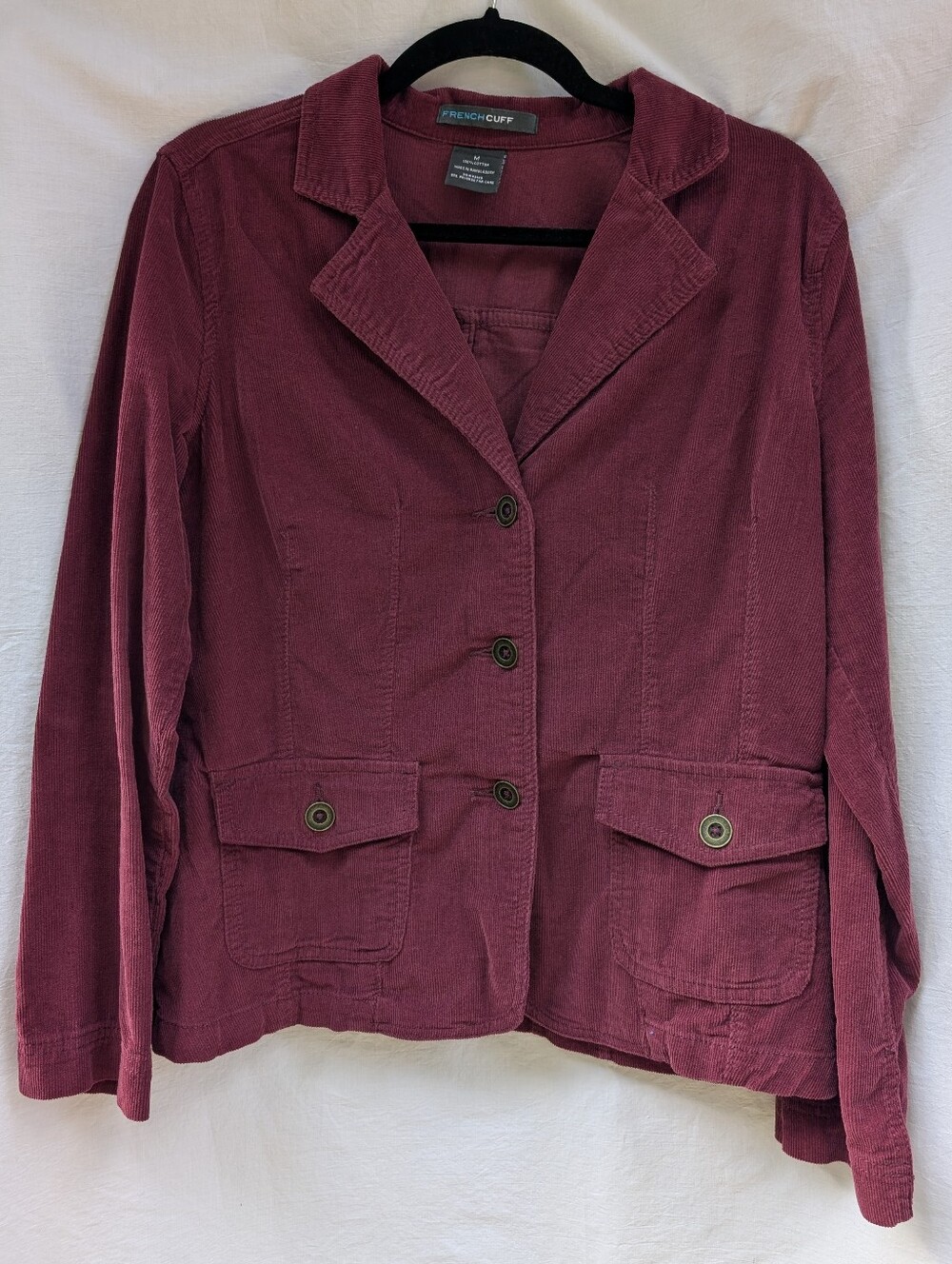 French Cuff Cotton Corduroy Blazer Burgundy Sz M